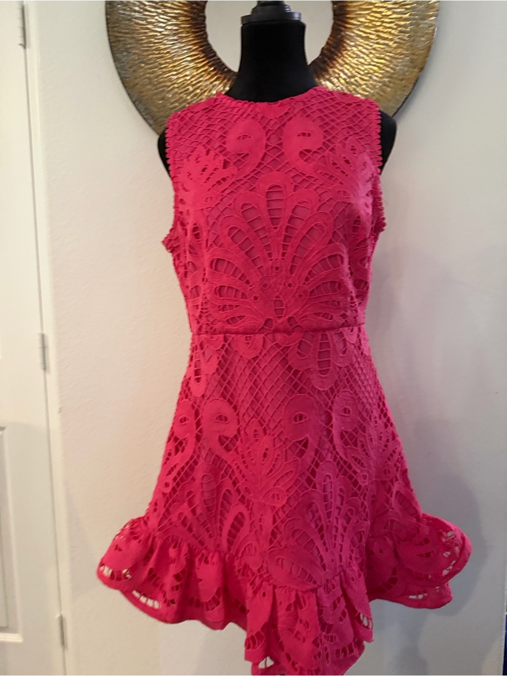 Aqua Sleeveless Hot Pink Lace Fit & Flare Dress